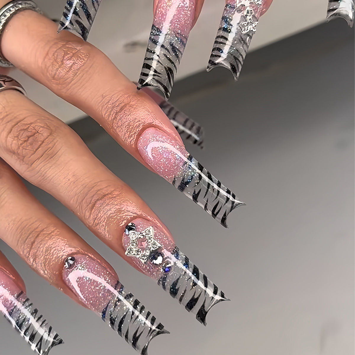 Sanding Stick Set - 24Pcs Long Coffin Pentagram Rhinestone False